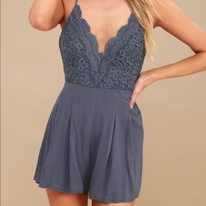Lulu’s Backless Lace Romper (Indigo)